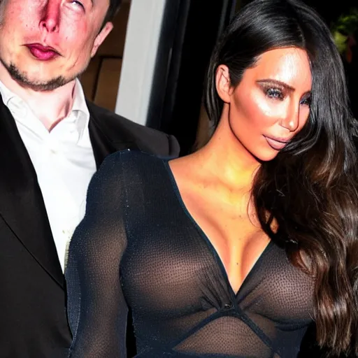 Image similar to paparazzi photo of elon musk dating kim kardashian