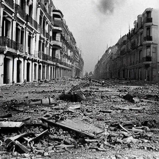 Image similar to A photo of a Madrid after a nuclear bomb in the Spanish Civil War