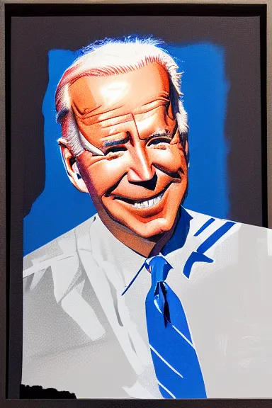 Image similar to portrait of joe biden in white armor with blue lights in it by david lazar