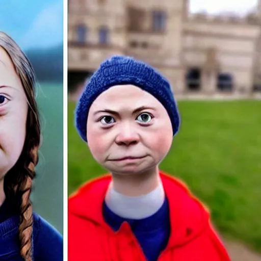 Image similar to greta thunberg displeased face, face swap with thomas tank engine