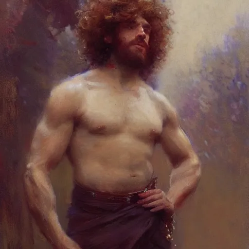 Image similar to A handsome man with a perm, painting by Gaston Bussiere and Greg Rutkowski, trending on artstation, 4k, 8k