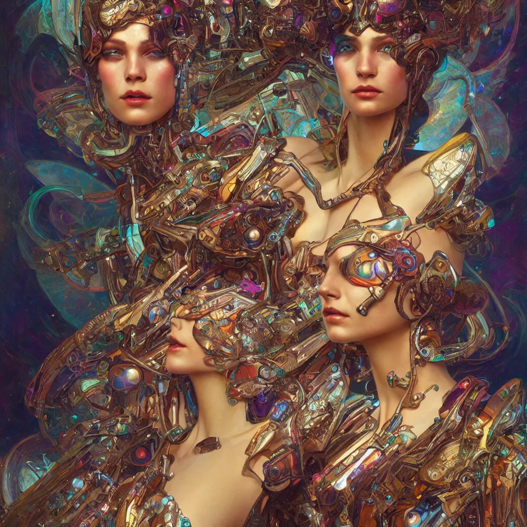 Image similar to extremely psychedelic cyborg queen of lsd. intricate, elegant, highly detailed, extremely lifelike photorealistic digital painting, artstation. steichen, gaston bussiere, tom bagshaw, cyberpunk alphonse mucha