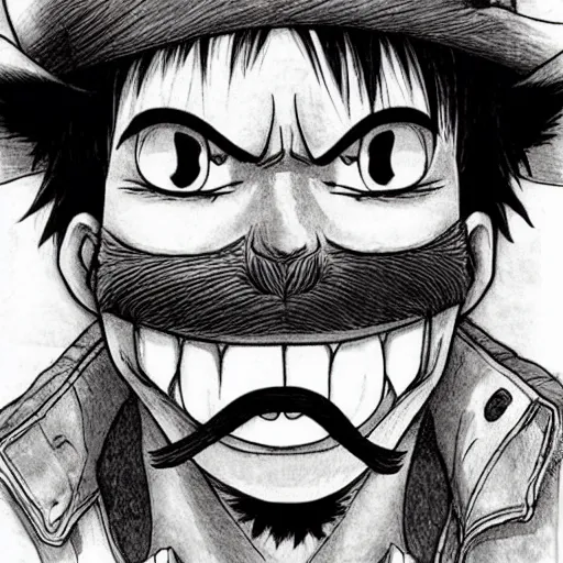 Image similar to [ luffy mustache ] ( by kim jung gi ) ( by george morikawa )