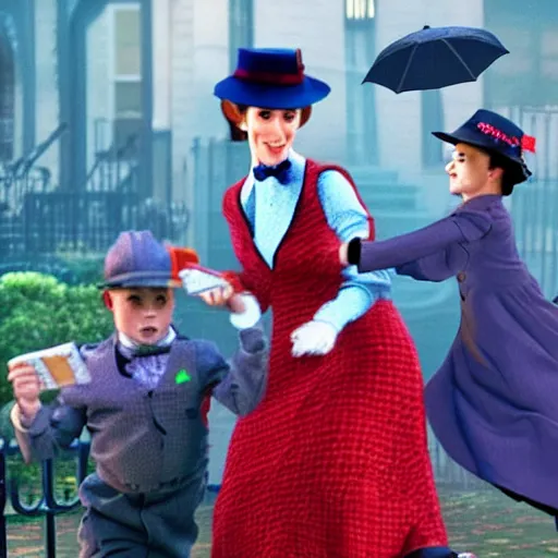 Prompt: a still of from the movie mary poppins crossover with the game pokemon snap