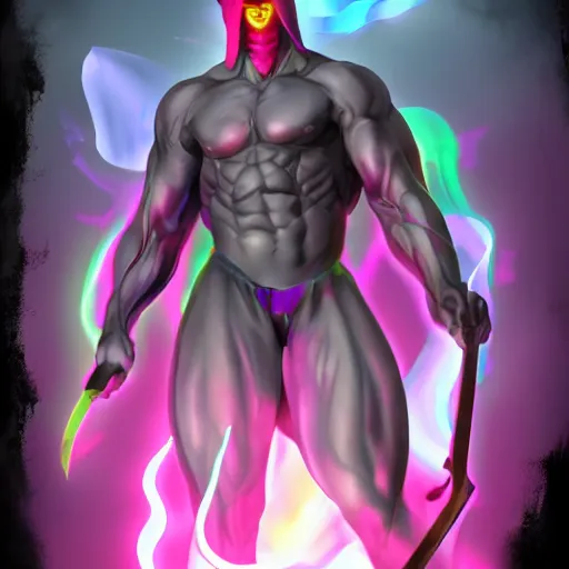 Image similar to Gay Grim Reaper, muscled, Rainbow scheme, artstation