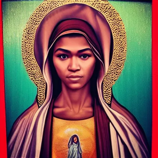 Image similar to “Zendaya, beautiful, Beyonce in the form of the Virgin Mary, highly detailed, photorealistic”