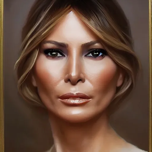 Image similar to a portrait painting of melania trump in the oil painting unreal 5 daz. rpg portrait, extremely detailed artgerm greg rutkowski alphonse mucha vladimir volegov