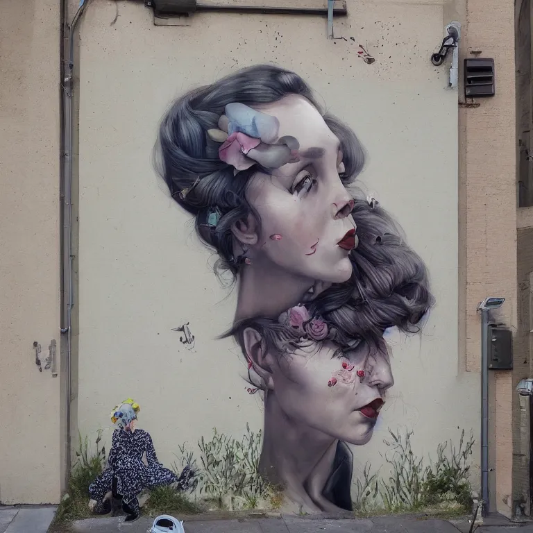 Image similar to Street-art portrait of Carice Anouk van Houten in style of Etam Cru, photorealism