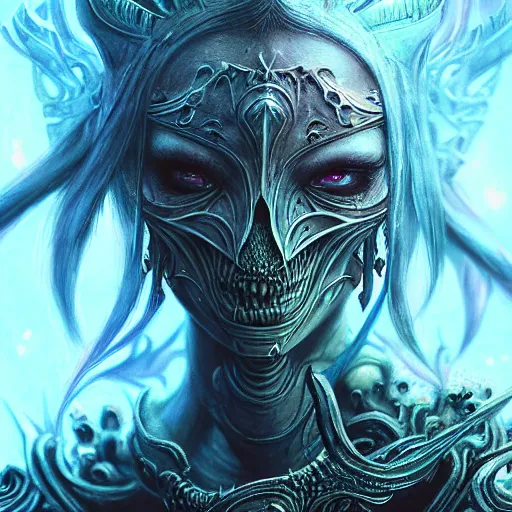 Image similar to a highly detailed long shot photo of chthonic warcraft female character by ayami kojima, beksinski, giger, intricate, digital painting, artstation, intricate, concept art, smooth, sharp focus, illustration