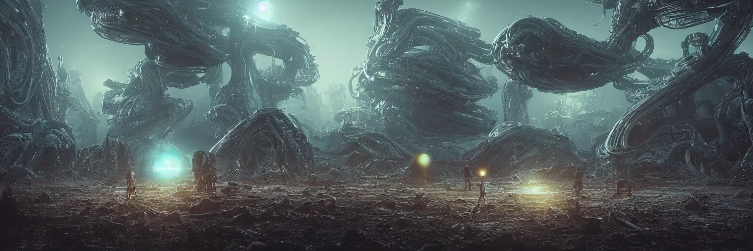 Prompt: a highly detailed digital realistic photo of aliens looking at the seventh planet from space, universe, invasion time on planet earth, digital art, cinematic, satellite imagery, 8 k, super - resolution, by h. r. giger, by ismail inceoglu, by karol bak, unreal engine