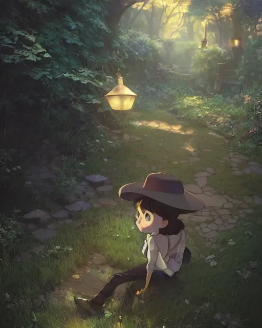 Image similar to over the garden wall, medium shot, visible face, detailed, perfectly shaded, perfectly shaded face, atmospheric lighting, by makoto shinkai, stanley artgerm lau, wlop, rossdraws