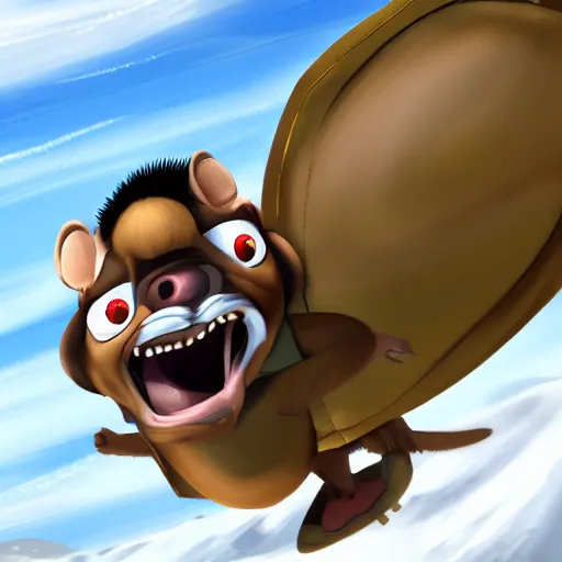 Image similar to digital illustration of sid from iceage jumping from a airplane with parachute,deviantArt, artstation, artstation hq, hd, 4k resolution