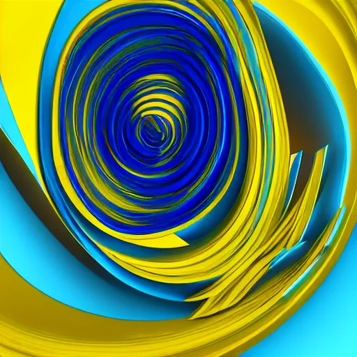 Image similar to yellow swirl abstract figure, blue background, octane render, cinema 4 d