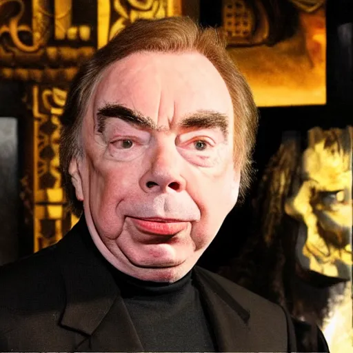 Prompt: andrew lloyd webber apprehensively enters the labyrinth of the minotaur, mc escher