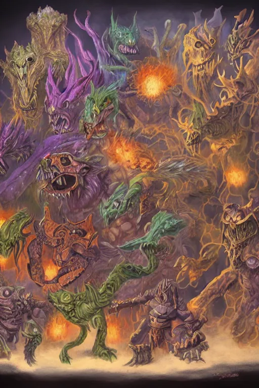 Image similar to various dungeons and dragons monsters painted by donato