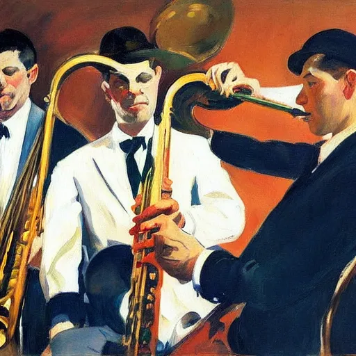 Image similar to painting of jazz group ( 1 9 5 9 ) by joaquin sorolla and edward hopper