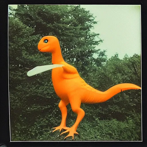 Prompt: polaroid of a feathered dinosaur