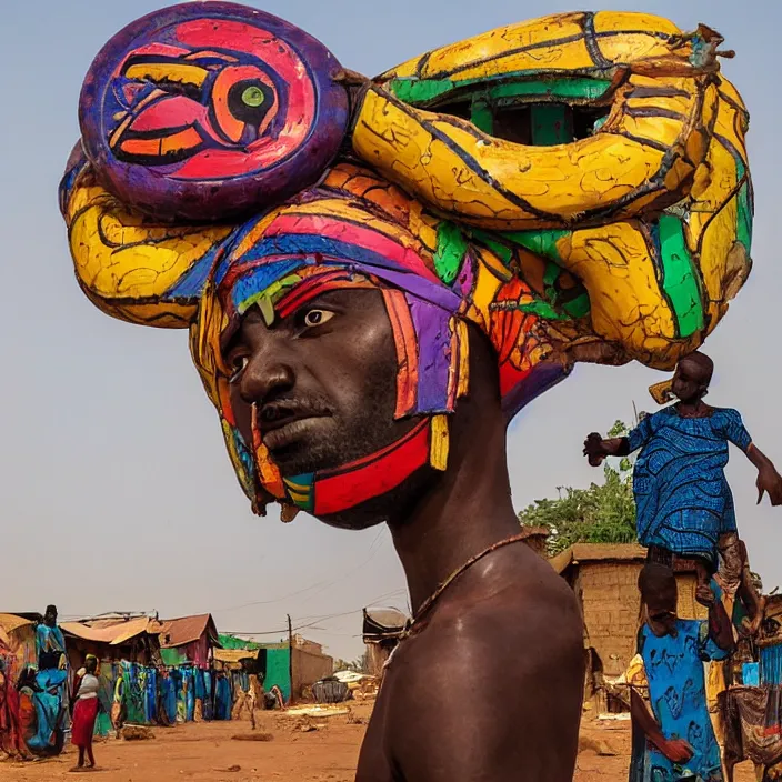 Image similar to UFO hovering over an African Jesus , colourful, in the style of Nigerian truck art (Eagle & Snake, Kano),