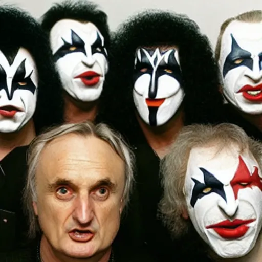 Prompt: Richard Dawkins as a member of Kiss