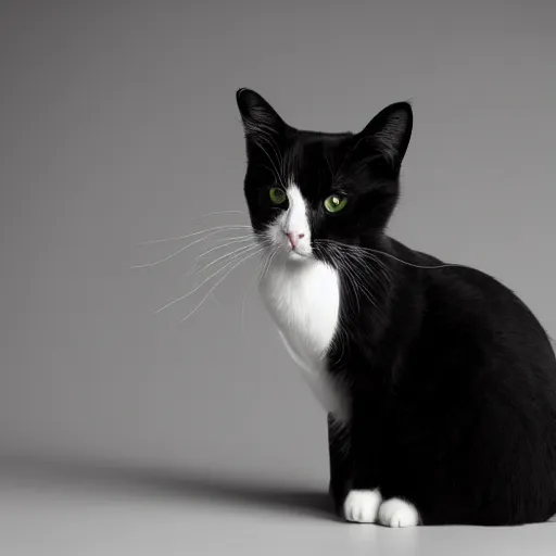 Prompt: studio photograph of a black and white cat with a tophat