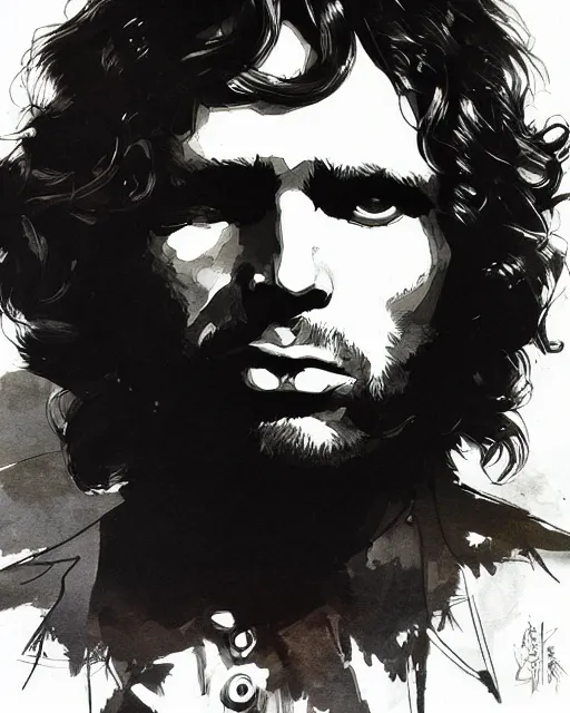 Prompt: portrait of jim morrison, concept art, sumi - e style, intricate linework, artstation, trending, highly detailed, smooth, focus, art by yoji shinkawa,