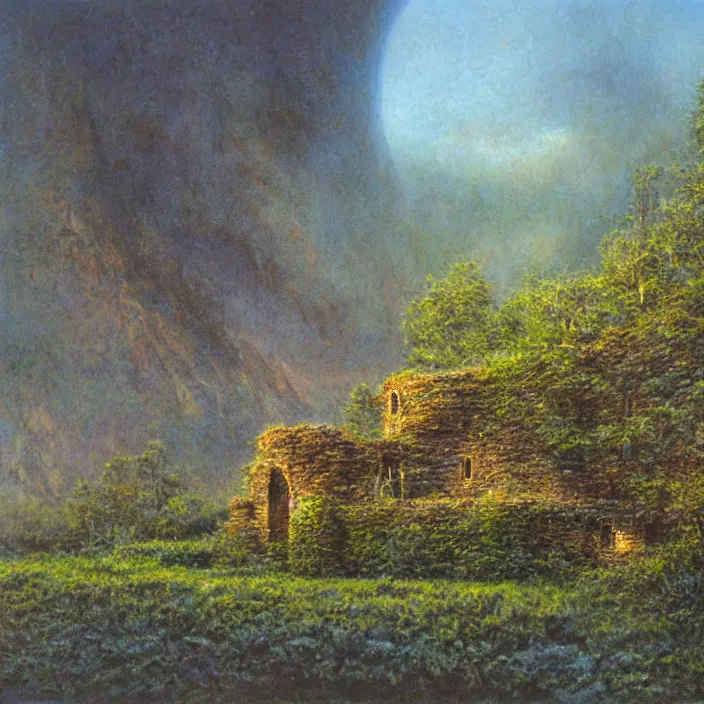 Image similar to a building in a landscape, by bob eggleton