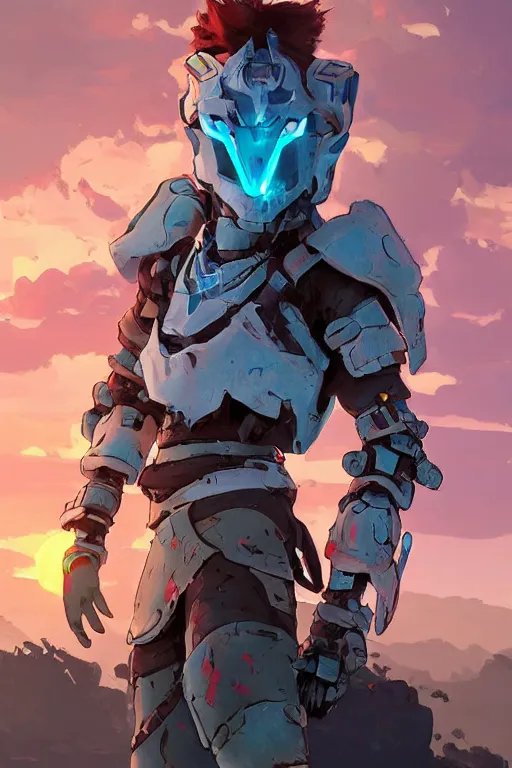 Image similar to combination suit armor aloy horizon forbidden west horizon zero dawn robot ninja mask helmet backpack tribal, art gta 5 comics, official fanart behance hd artstation by jesper ejsing, by rhads, makoto shinkai and lois van baarle, ilya kuvshinov, ossdraws radiating a glowing aura cgi rtx 2 0 2 2