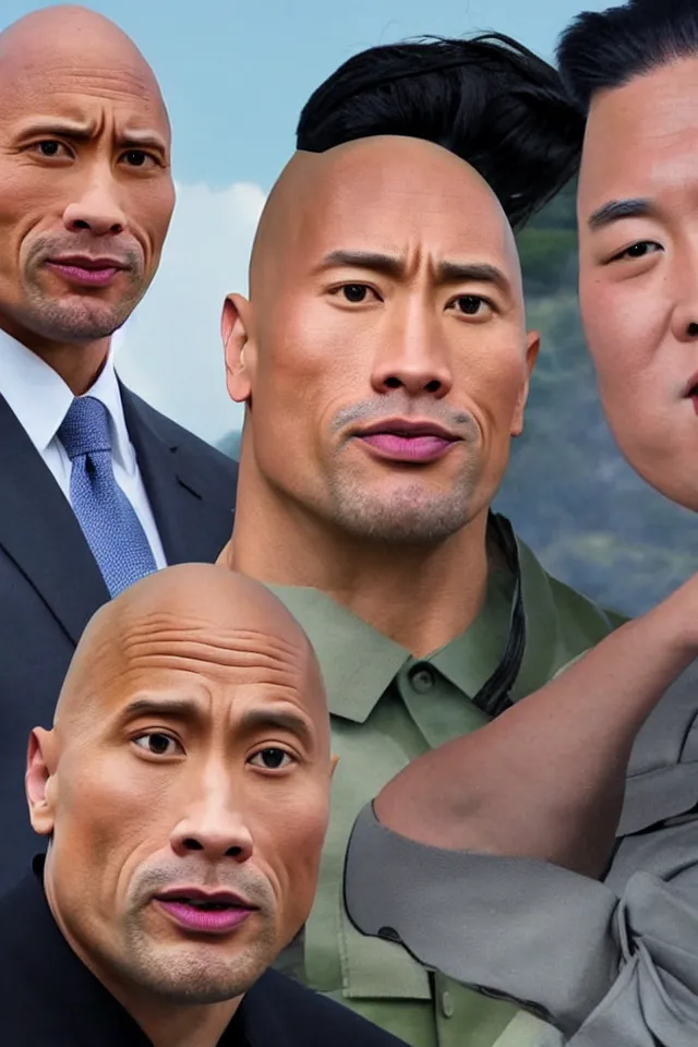 Prompt: selfie of dwayne the rock johnson and kim jong - un, pyongyang, 8 k resolution