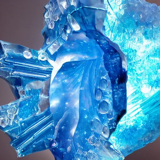 Prompt: abstract carved crystal sculpture of a nebula made of blue ice