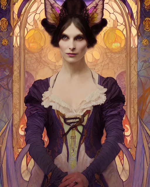 Prompt: cat. wlop and alfons mucha detailed portrait digital rococo painting of a beautiful serious cat wearing fantasy clothing like liliana vess. the cat has black angel wings, evil mood, hellish battlefield in the background, unreal engine, embers flying, hyper realism, realistic shading, cinematic composition, blender render, octane render, ultrawide shot