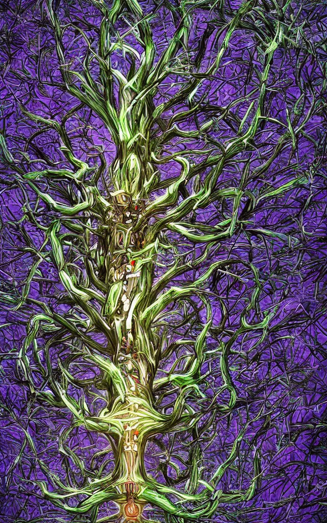 Image similar to futurist cybernetic yggdrasil tree, future perfect, award winning digital art