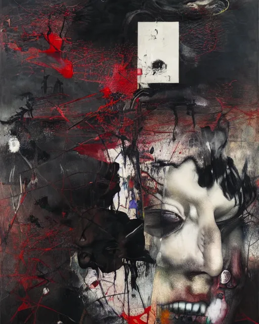 Image similar to the embodiment of dark surrealism, a brutalist designed, gothic, rich deep colours, charcoal, painted by francis bacon, adrian ghenie, james jean and petra cortright, part by gerhard richter, part by takato yamamoto. 8 k masterpiece.