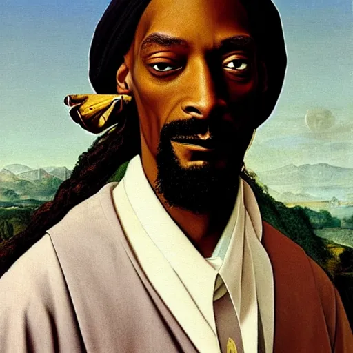 Prompt: a portrait painting of snoop dogg by giovanni bellini