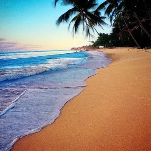 Prompt: “let the sun soak in the shimmering sand , the waves hurling to the sand . Its breathtaking beach scene.”