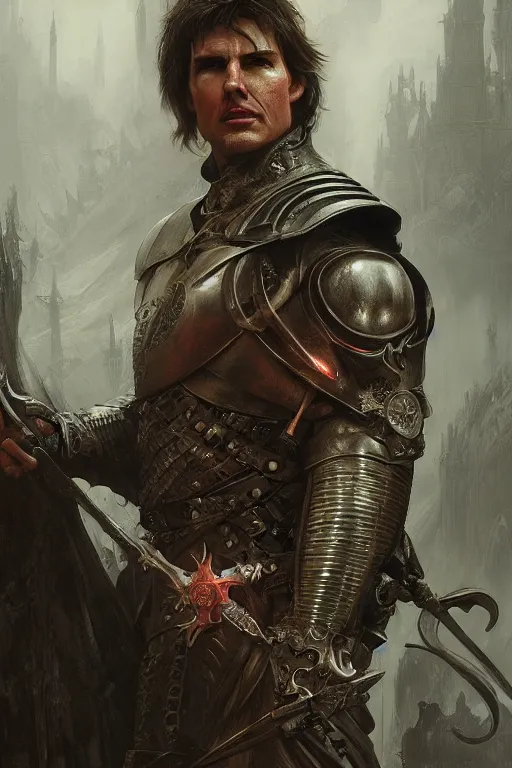 Image similar to Portrait of Tom Cruise as inquisitor medieval, dark, intricate, highly detailed, smooth, artstation, digital illustration by Ruan Jia and Mandy Jurgens and Artgerm and Wayne Barlowe and Greg Rutkowski and Zdislav Beksinski