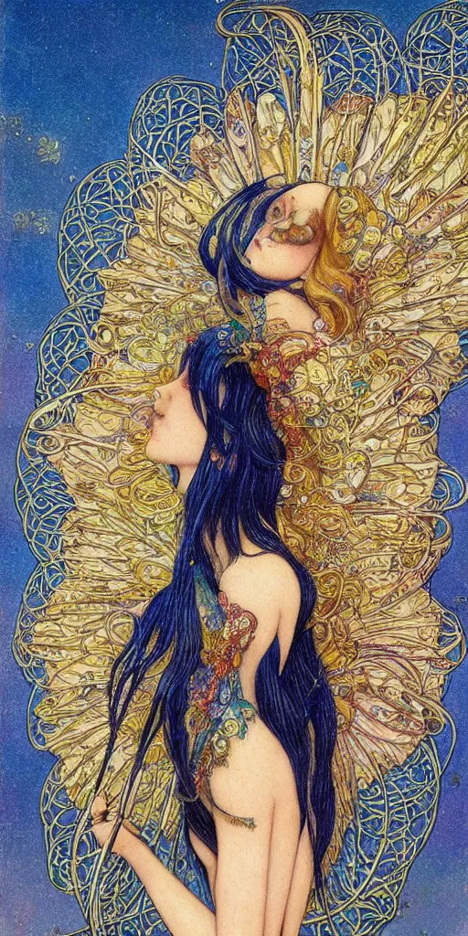 Image similar to intricately beautiful designed clow cards, high detail, painting, by CLAMP, in the style of Carlos Shwabe