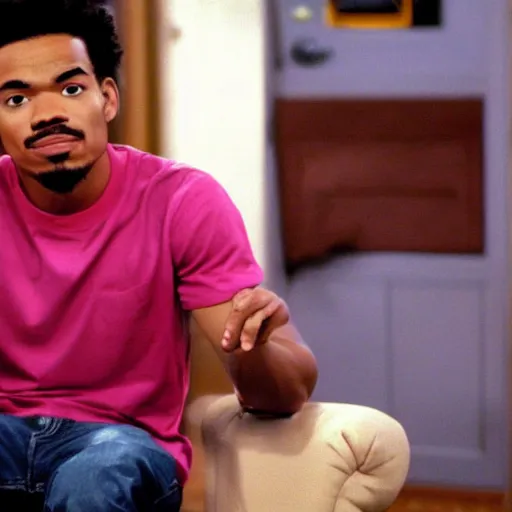 Image similar to a tv still of Chance The Rapper starring as a college student in a 1993 black sitcom