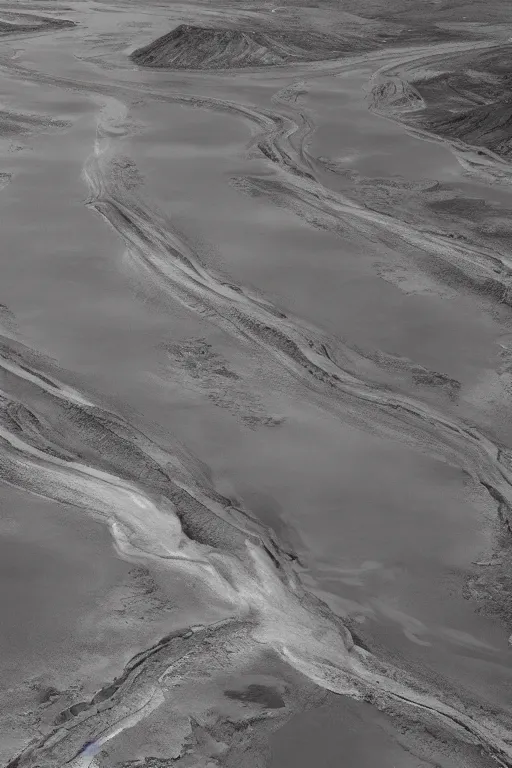 Prompt: top view of muddy river delta leading to sea by hiroshi yoshida, roger deakins, turner, rothko, hyperrealism, turbulent alien vivid landscape, matte painting, fluid simulation, trending on artstation, 8 k high detail concept art, rendered in octane