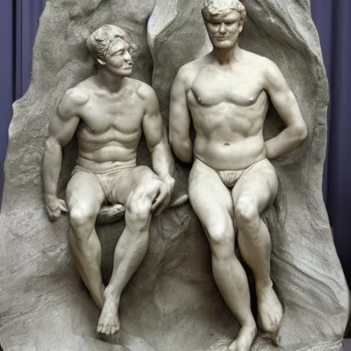 Image similar to conan o'brien and andy richter, by auguste rodin, marble