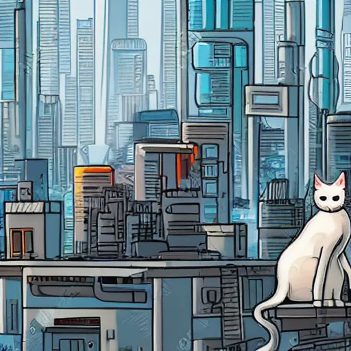 Image similar to Stray cat sitting on a roof watching a cyberpunk futuristic city