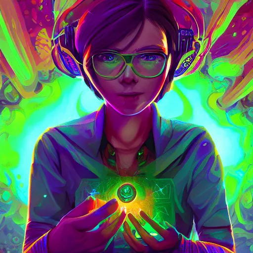 Image similar to skill magic geek inside matrix deepdream radiating a glowing aura stuff loot legends stylized digital illustration video game icon artstation lois van baarle, ilya kuvshinov, rossdraws,