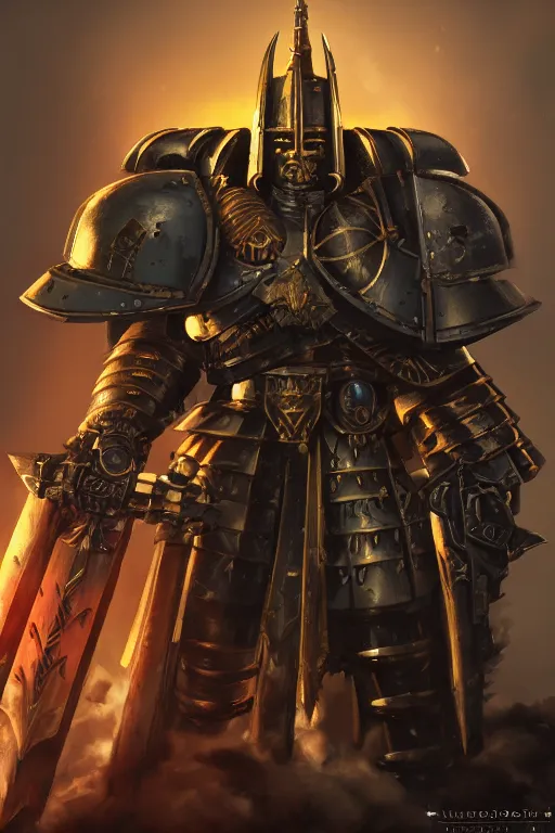 Image similar to armor portrait heros warhammer 4 0 k horus heresy fanart - the primarchs emperor by johannes helgeson animated with vfx concept artist & illustrator global illumination ray tracing hdr fanart arstation zbrush central hardmesh 8 k octane renderer comics stylized