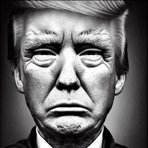 Image similar to Donald Trump's mugshot, crying, by Lee Jeffries, inking,