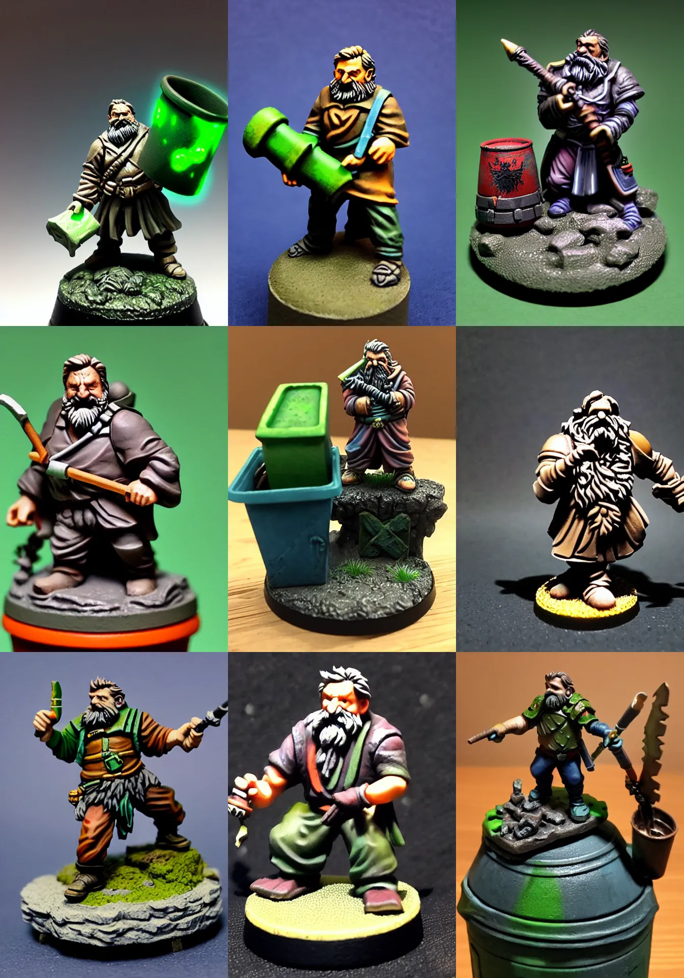 Prompt: fantasy ttrpg slavoj zizek with glowing trashcan of ideology, resin miniature, 2 8 mm heroic scale, games workshop, druid, wild shape : raccoon, citadel colour, osl, nmm, r / paintedminis, round base, dungeons and dragons, reaper minis