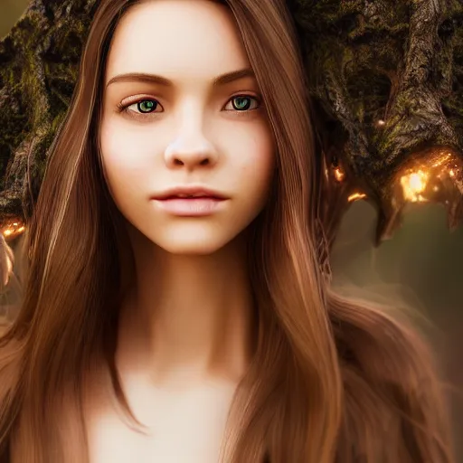 Image similar to real life photo of a beautiful girl, full body photoshoot, long brown hair, brown eyes, full round face, short smile, belly free, brown sweater, forest setting, cinematic lightning, medium shot, mid - shot, highly detailed, trending on artstation, unreal engine 4 k, 8 0 mm, 8 5 mm, cinematic wallpaper