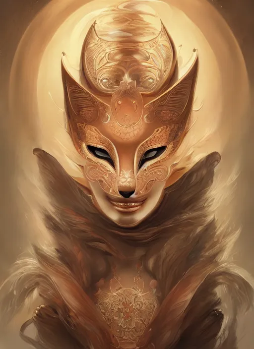 Image similar to a beautiful detailed oil on copper art illustration of a japanese kitsune mask woman, centered, by charlie bowater, zeng fanzh, trending on artstation, dim dusk lighting, cinematic lighting, detailed lighting, volumetric lighting, realistic, f 8, 4 k hd wallpaper