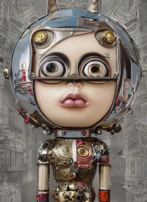 Image similar to closeup portrait of tin toy london whitechapel, depth of field, zeiss lens, detailed, symmetrical, centered, fashion photoshoot, by nicoletta ceccoli, mark ryden, lostfish, earl nore, hyung tae, frank frazetta, breathtaking, 8 k resolution, extremely detailed, beautiful, establishing shot, artistic, hyperrealistic, octane render