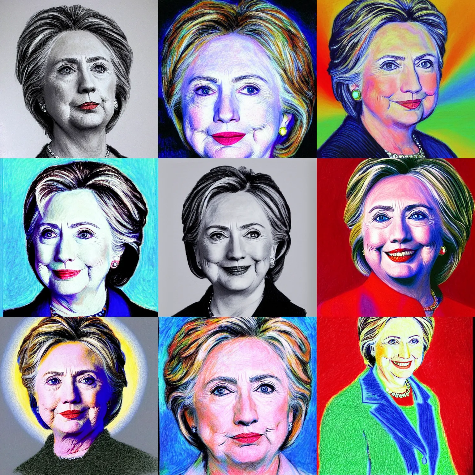 Prompt: portrait of hillary clinton, drawn by claude monet with crayons