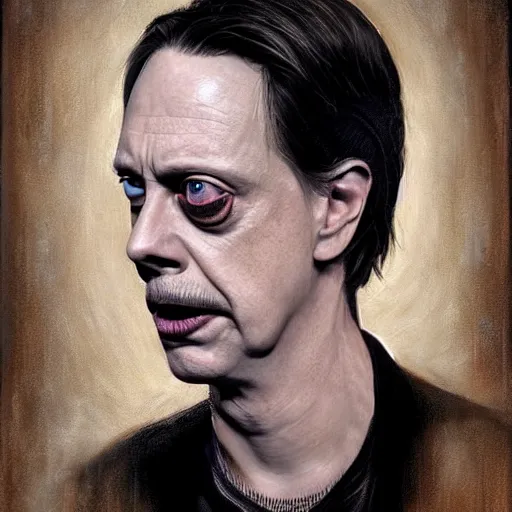 Prompt: hyperrealistic mixed media high resolution painting of Steve Buscemi Hellraiser, stunning 3d render inspired art by Jamie Salmon and Greg Rutkowski, perfect facial symmetry, dim volumetric lighting, 8k octane beautifully detailed render, full body shot, post-processing, extremely hyper-detailed, intricate, epic composition, highly detailed attributes, highly detailed atmosphere, cinematic lighting, masterpiece, trending on artstation, very very detailed, masterpiece, stunning, flawless completion, lifelike texture, perfection,