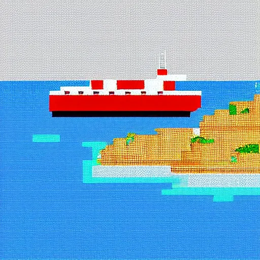 Image similar to a ferry at the sea, pixel art